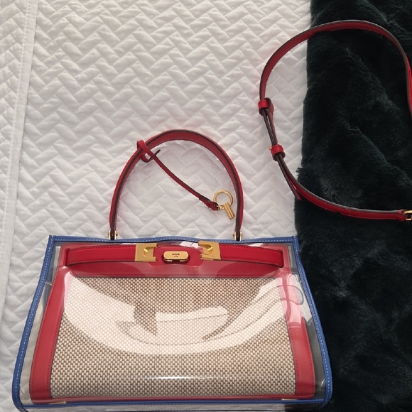 Tory Burch Lee Radziwill Bag w/ Raincoat Red and Blue Accents - Picture 3 of 16